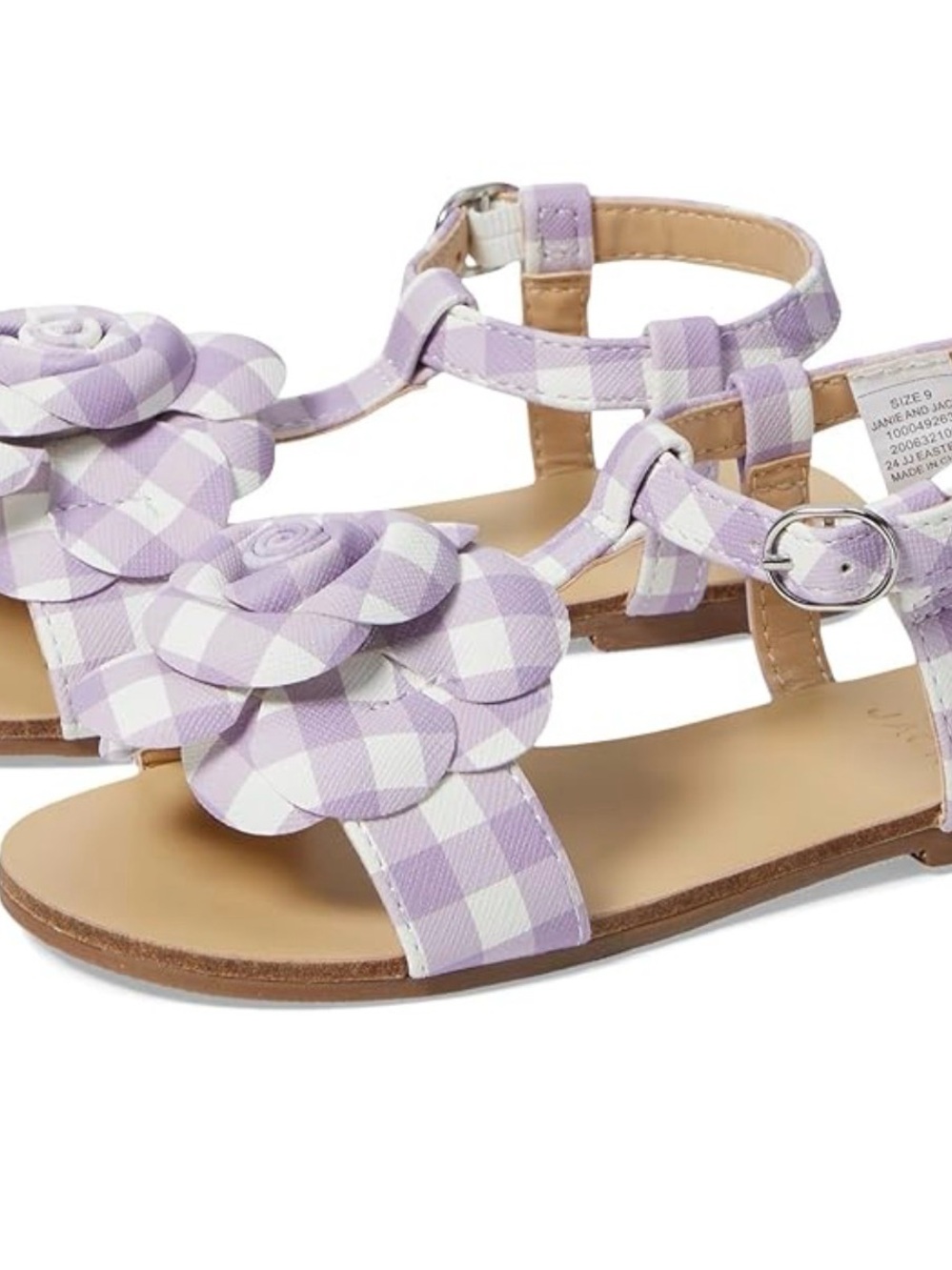 Janie and Jack Lilac Gingham Flower Strap Sandals